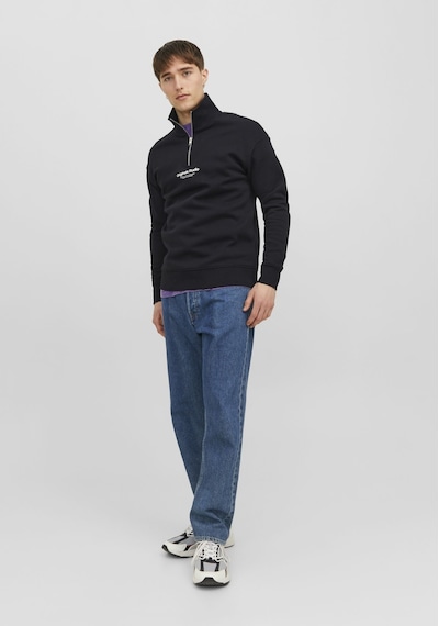 Jack & Jones Dik Yaka Yarım Fermuarlı Sweatshirt - Vesterbro 12241777 Black Yeşil
