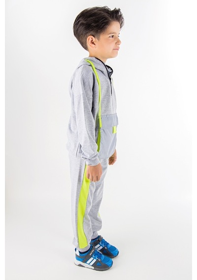 Baby&Kids Neon Detaylı Kapüşonlu Erkek Çocuk Eşofman Takımı Gri