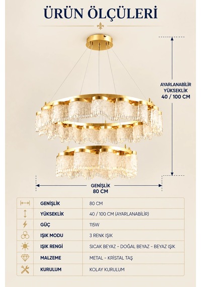 Modern Premıum Ledli Şelale Tasarım Gold Sarkıt Avize 3 Renk Salon Avizesi 115w Beyaz