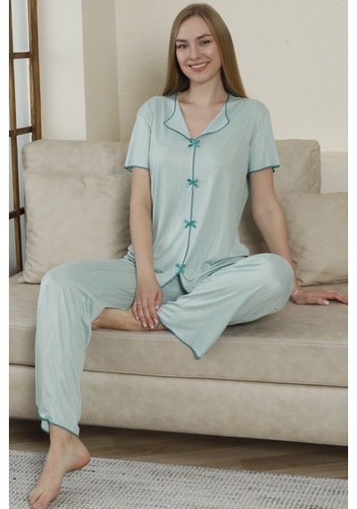 Wordex Mirano 3725 Fiyonklu Pegasus Kumaş Kısa Kolu Kadın Pijama Takımı Yeşil
