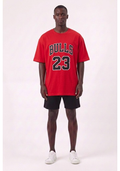 Usa Bulls 23 Kırmızı Oversize Erkek T-shirt 11088 Siyah