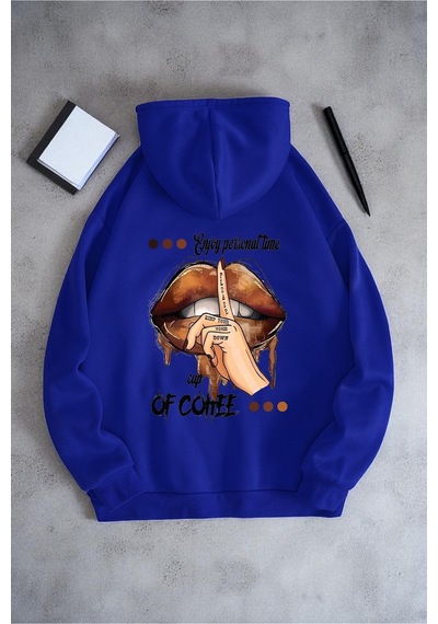 Uyguntarz Enjoy Personel Time Baskılı Oversize Sweatshirt Saks Mavi