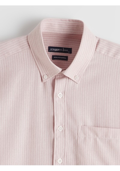 Lcwaıkıkı Classic Pembe Regular Fit Çizgili Keten Görünümlü Erkek Gömlek