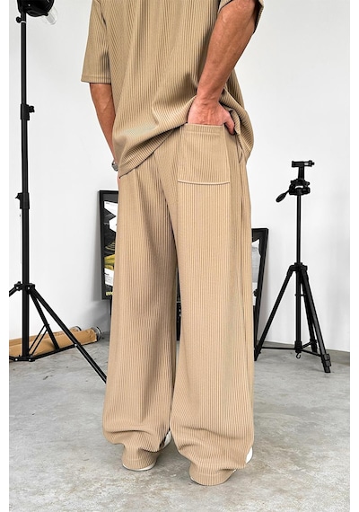 Bej Fitilli Baggy Pantolon Bej