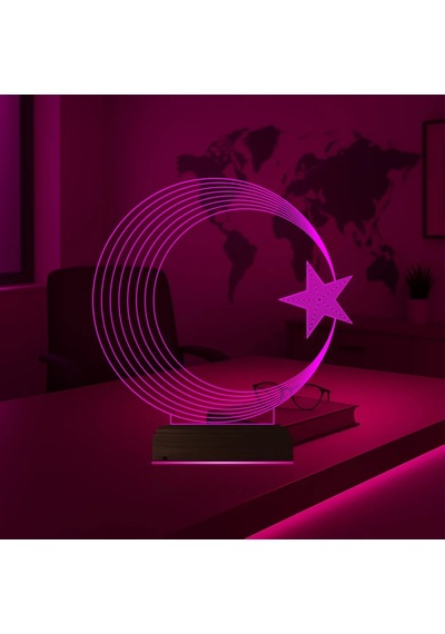 Luvivia Ay Yıldız Türk Bayrağı 3d Lamba - Masa Gece Lambası V3 Şeffaf