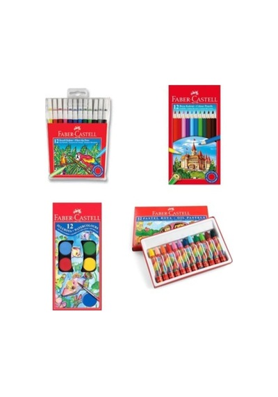 4'li Boya Seti Kuru Boya+sulu Boya+pastel Boya+keçeli Kalem Çok Renkli