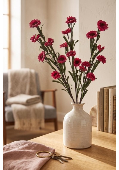 Yapay Çiçek Lateks Papatya Dalı Fuşya 6 Çiçekli 60 Cm Gerçek Dokulu Dekoratif Çiçek Fusya