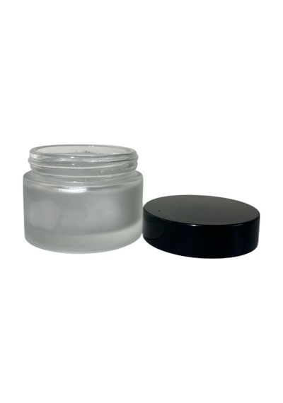 50ml Şeffaf Buzlu Cam Krem Kavanozu Siyah Kapak, 48 Adet, Kozmetik Kavanoz,krem Kavanozu, Cam Kavanoz Şeffaf