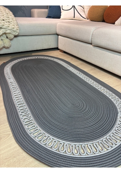 Mavaux Lotus Jüt Hasırlı El Örgüsü Kilim Antrasit - Gri