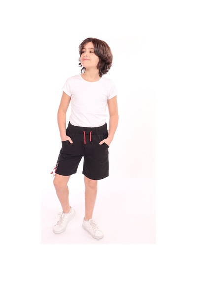 Toontoy Kids Toontoy Erkek Çocuk Paça Kısmı Armalı Şort Siyah