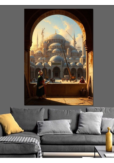 Bir Kemerden İstanbul Camii Manzarası Dekoratif Kanvas - Mdf Ahşap Tablo