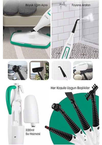 Kiwi KSC-4221 Çok Fonksiyonlu 10 Aparatlı Buharlı Paspas Mop