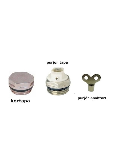 Purjör - Purjör Anahtarı ve Tapa Radyatör Havlupan Montaj Set Beyaz