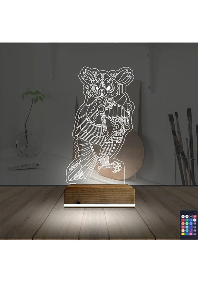 Luvivia Baykuş Tasarım 3d Lamba - Masa Gece Lambası V4 Şeffaf