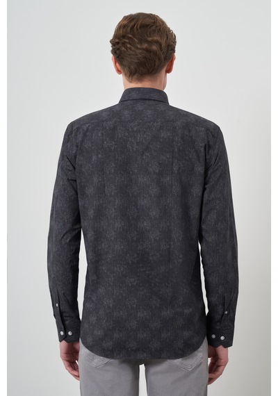 Morven Erkek Siyah Slim Fit Düğmeli Yaka Gömlek 25ms004013001 Siyah Siyah