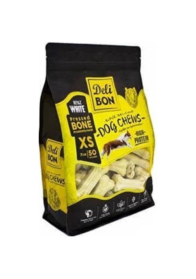 Delibon Beyaz Deri Köpek Çiğneme Pres Kemik 7 CM XS 50'li