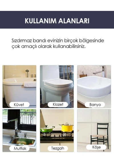 3.2 Mt Su Sızdırmaz Geçirmez Bant Lavabo Küvet Tezgah Kenar Bandı Banyo Mutfak Pencere Yalıtım Bandı Beyaz