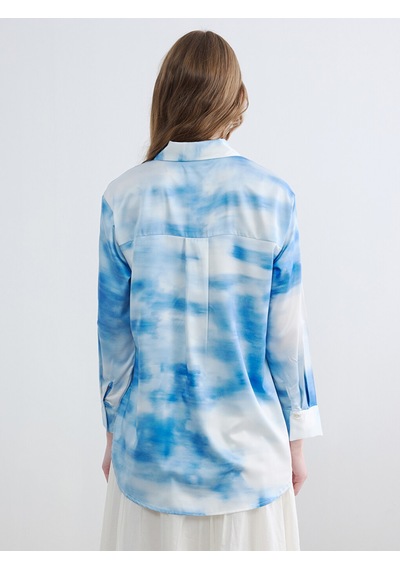 Lcw Modest Mavi Batik Saten Kadın Gömlek Tunik