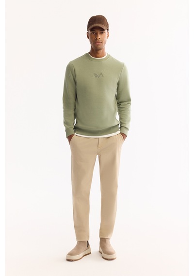 Avva Erkek Yeşil Bisiklet Yaka Pamuklu Şardonlu Baskılı Regular Fit Sweatshirt B001033