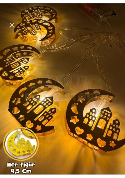 10 Ledli 2 Metre 5.5 Cm Figürlü Ramazan Süsü Led Altın
