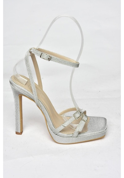 Fox Shoes S569616114 Gümüş Sim Yüksek Topuklu Kadın Ayakkabı Gümüş