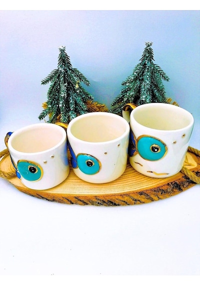 24 Ayar Altın Işlemeli Balık Mug Fish El Yapımı Handmade 330 Ml Beyaz - Çok Renkli