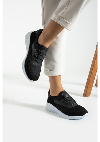 Siyah Beyaz Anatomik Esnek Taban Slip-on Spor Ayakkabı Günlük Sneaker Siyah-Beyaz