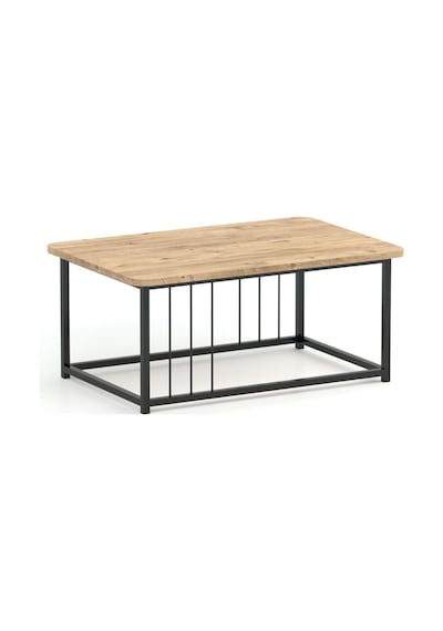 Ahşap Orta Sehpa 60x90 Modern Metal Ayak Siyah Tam Çerçeve Çam Desen Salon Ofis Balkon Sehpası - Town