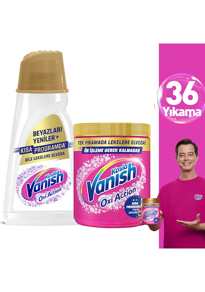 Vanish Oxi Action Deterjan Güçlendirici ve Leke Çıkarıcı Sıvı Kristal Beyaz 1 L + Toz Renkliler 480 Gr