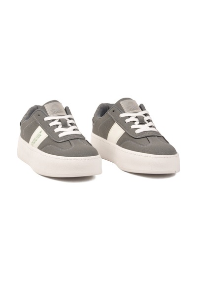 United Colors Of Benetton Gri Hafızalı Taban Keten Bağcıklı Kadın Sneaker Bnı-11241 Z