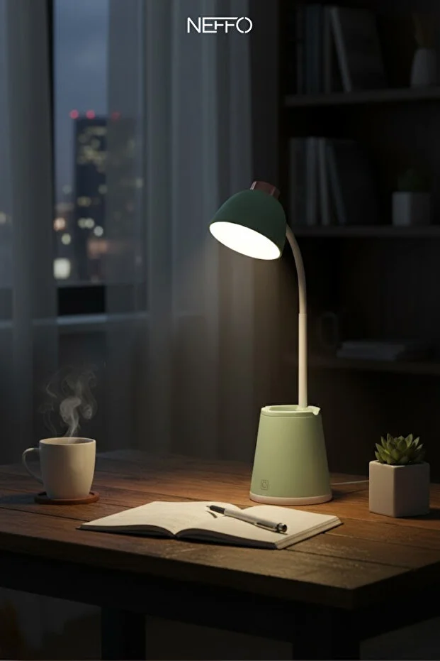Şarjlı Dokunmatik Led Çalışma Okuma Işığı Flexible Masa Lambası 3 Kademeli Su Yeşili