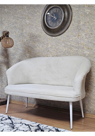 Zafir İkili Teddy Beyaz Boyalı Sivriltme Ayak Çay Seti Koltuk İkili Berjer , Balkon, Salon, Ofis Krem