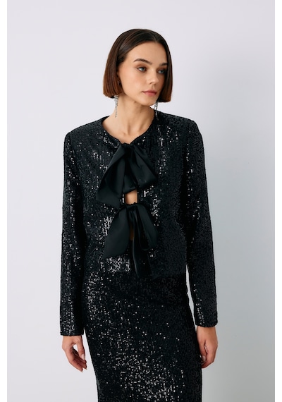 Sateen Payetli Kısa Ceket - Siyah-135239 Siyah