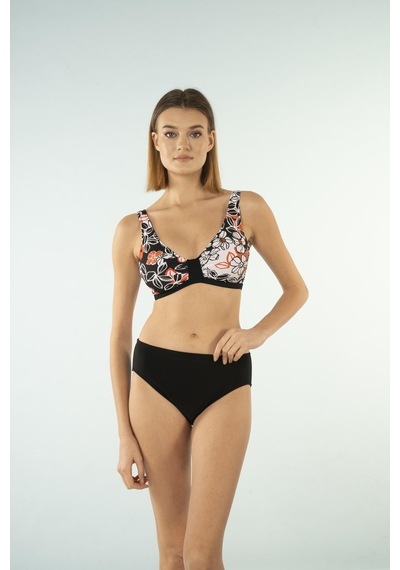 Estiva Desenli Luplu Toparlayıcı Bikini Takımı - Siyah Beyaz Çok Renkli