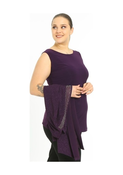 Ladies First Büyük Beden 3633 Patlıcan Ceket-Atlet Ikili Takım