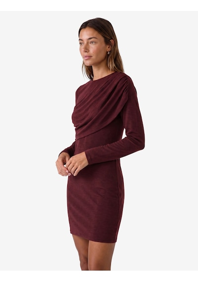 Koton Koyun Yünü Karışımlı Slim Fit Uzun Kollu Drapeli Mini Elbise Bordo 7wak80013uk