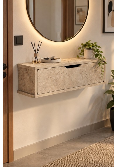 Sulorahome Duvara Monteli Kapaklı Antre Rafı Ve Dolabı Sand