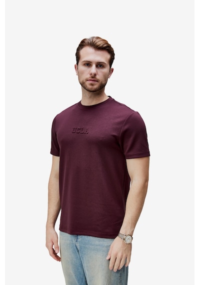 Ucla Canary Bordo Bisiklet Yaka Gofre Baskılı Modal Kumaş Standard Fit Erkek Tshirt Bordo