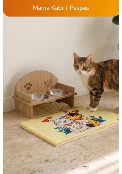 4 Lü Pati Desen Kedi Ve Küçük-orta Irk Köpekler İçin Konfor Seti, Çadır, Minder, Mama Kabı, Vantuzlu Cam Yatağı