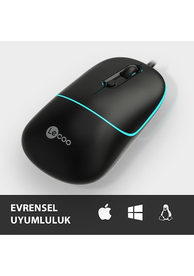 Lecoo MS110 USB Kablolu RGB 2400DPI 4 Tuşlu Sessiz Click Optik Mouse