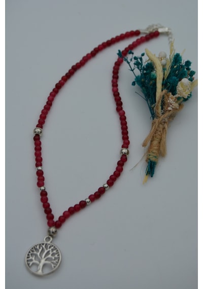 Stoneage Jade Doğal Taşlı Hayat Ağacı Kadın  Kolye Çok Renkli