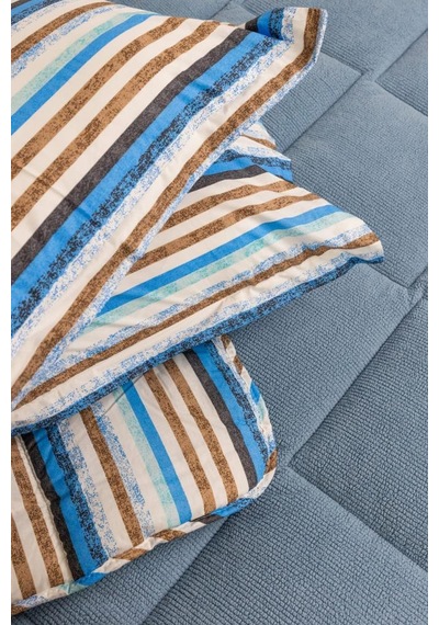 Sherpa Peluş Çift Kişilik Lastikli Çarşaflı Comforter Set Mavi
