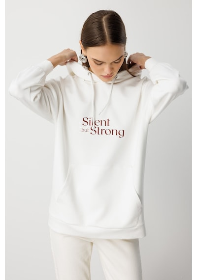 Mizalle Yumuşak Dokulu Kapüşonlu Ekru Sweatshirt Ekru