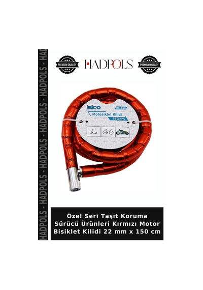 Özel Seri Taşıt Koruma Sürücü Ürünleri Kırmızı Motor Bisiklet Kilidi 22 Mm X 150 Cm