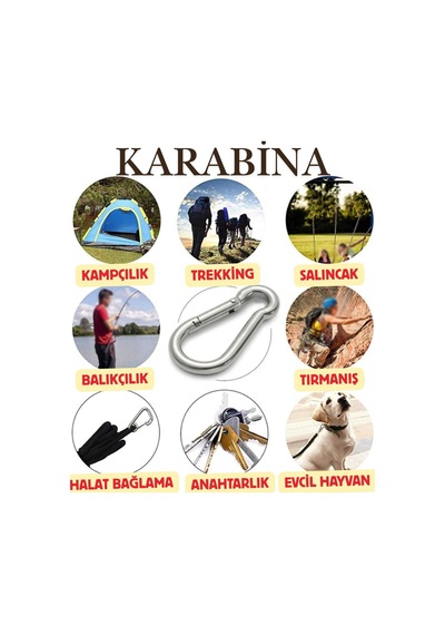 5 Adet 10 Mm Kilitli Karabina Paslanmaz Çelik Karabina Kamp Ekipman Tırmanma Dağcılık Salıncak Hamak Gümüş Gümüş