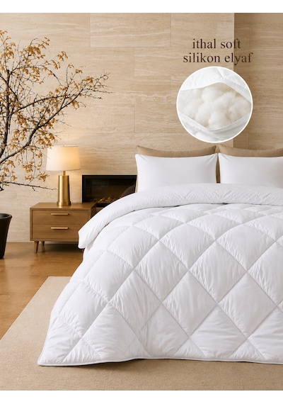 Yumuşak İthal Silikon Yorgan Çift Kişilik -microfiber Üst Kumaş Beyaz