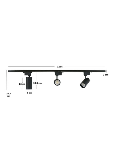 Mini Ray Spot Set Gu-10 Duylu 3 Spot Lamba + 1 Mt Ray + 3 Gu10 Led Ampul Sarı Işık Siyah Kasa Çok Renkli