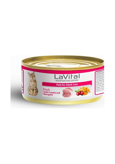 Lavital Gold Ördekli, Kızılcık Ve Kadife Çiçekli Yetişkin Kedi Konservesi 85 Gr