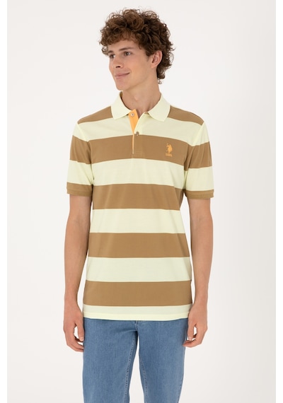 U.S. Polo Assn. Erkek Regular Fit Haki Polo Yaka Çizgili Tişört 50306827-VR027
