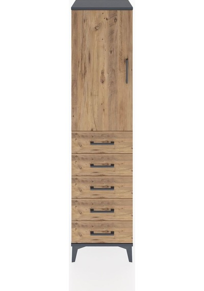 Hyperion Dolap Tek Raflı 5 Çekmeceli Tek Askılı 44x44x182 Ant... Antrasit